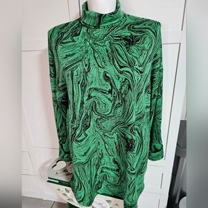 ASOS Design Green Black Marble Swirl Print Oversized Turtleneck Top US 10 Unworn